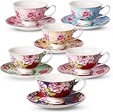 BTaT- Tea Cups, Tea Cups and Saucers Set of 6, Tea Set, Floral Tea Cups (8oz), Tea...