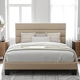 Allewie Queen Size Platform Bed Frame with Fabric Upholstered Headboard and Wooden...