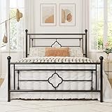 Allewie Queen Size Metal Platform Bed Frame with Victorian Vintage Headboard and...