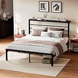 SHA CERLIN Queen Size Bed Frame with Headboard Shelf, Heavy Duty Platform Bed Frame...