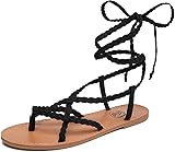 Trary Black Tie Up Sandals for Women Summer Lace Up