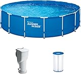 Summer Waves 15 Feet x 33 Inches Durable Round Metal Frame Above Ground Pool Set with...