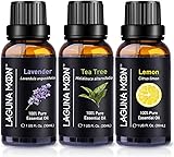 Pure Tea Tree, Lavender, Lemon Essential Oils - Top 3pc Oil Gift Set - for Diffusers,...