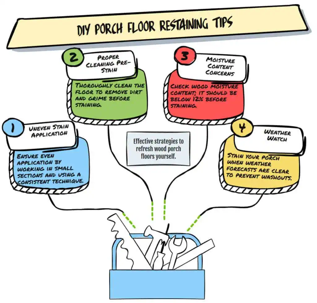 DIY Porch Restaining Common Problems and solutions Sticky mess stain too thick infographic WishIWasGrounded.com